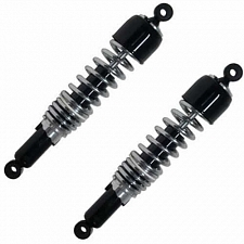 Black 350mm Pin + Pin Twin Shock Absorbers with Chrome Springs for up to 500cc