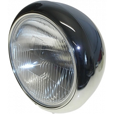 7" Round Chrome Bottom-Mounted Grooved Headlight  Suit British Bikes