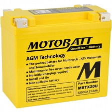 Motobatt MBTX20U AGM Sealed Battery YTX20L-BS YTX20-BS YTX20H-BS