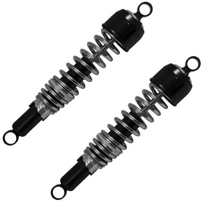 Black 365mm Pin + Pin Twin Shock Absorbers with Chrome Springs for up to 1300cc