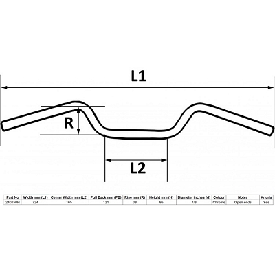 Chrome 7/8" Handlebars with 1.5" Rise and 6" Centre (29" Long)