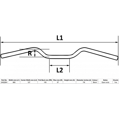 Hendler Black 7/8" Handlebars Yamaha RD250LC RD350LC