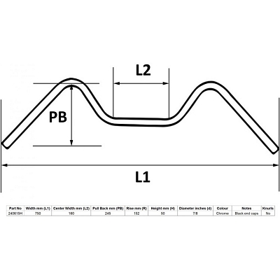 Hendler Chrome 7/8" Pullback Style Handlebars with 6" Rise