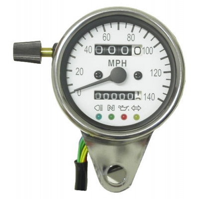 Chrome 60mm MPH Mini Speedo with Luminous White Face & Warning Lights