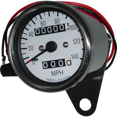 Chrome 60mm MPH Mini Speedo with White Face & Trip Meter