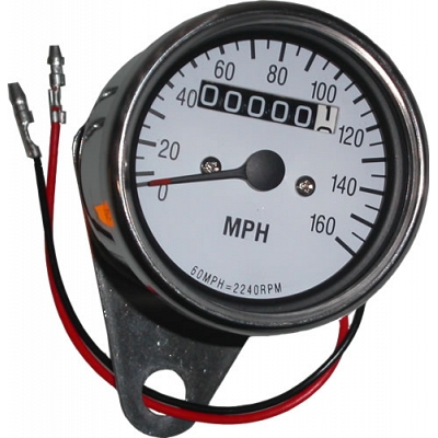 Chrome 60mm MPH Mini Speedo with White Face