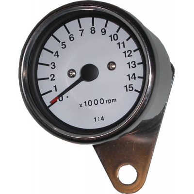 Stainless Steel 60mm 1:4 Mini Tacho with White Face