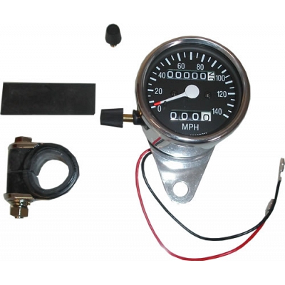 Chrome 60mm MPH Mini Speedo with Black Face & Trip Meter