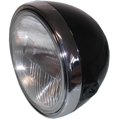 8" Round Black & Chrome Side-Mounted Headlight Suit British Bikes