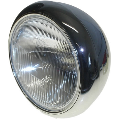 7" Round Chrome Bottom-Mounted Grooved Headlight  Suit British Bikes