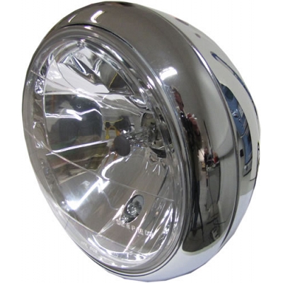 8" Round Chrome Bottom-Mounted Bates Headlight with Clear Lens