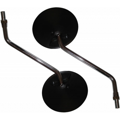 Black Round Mirrors 10mm Thread & 155mm Chrome Stem