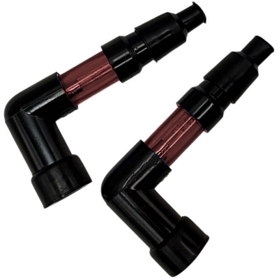 Pair of 90° Neon Red Spark Plug Caps for Solid Terminal Plugs