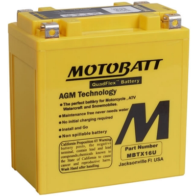 Motobatt MBTX16U AGM Sealed Battery YTX16-BS YTX20A-BS YTX20CH-BS